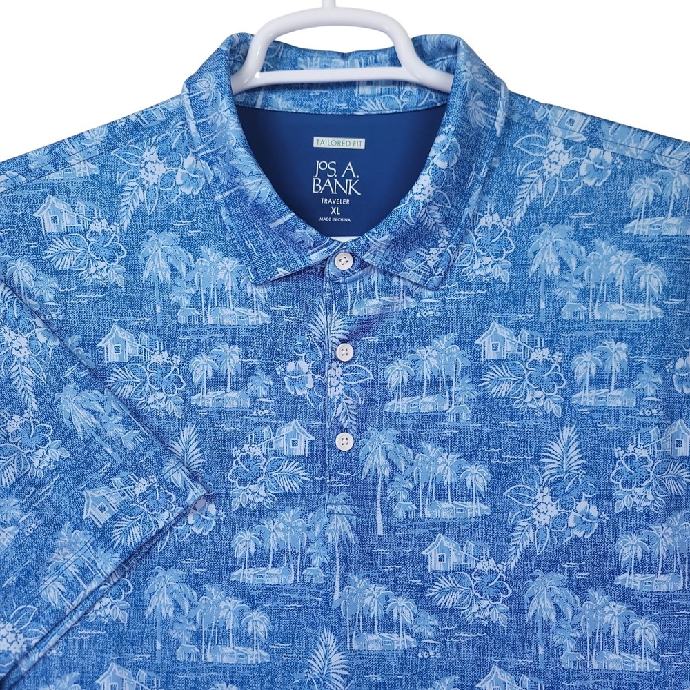 Jos. A. Bank Polo Shirt Mens XL Blue Excellent Tropical Island Traveler